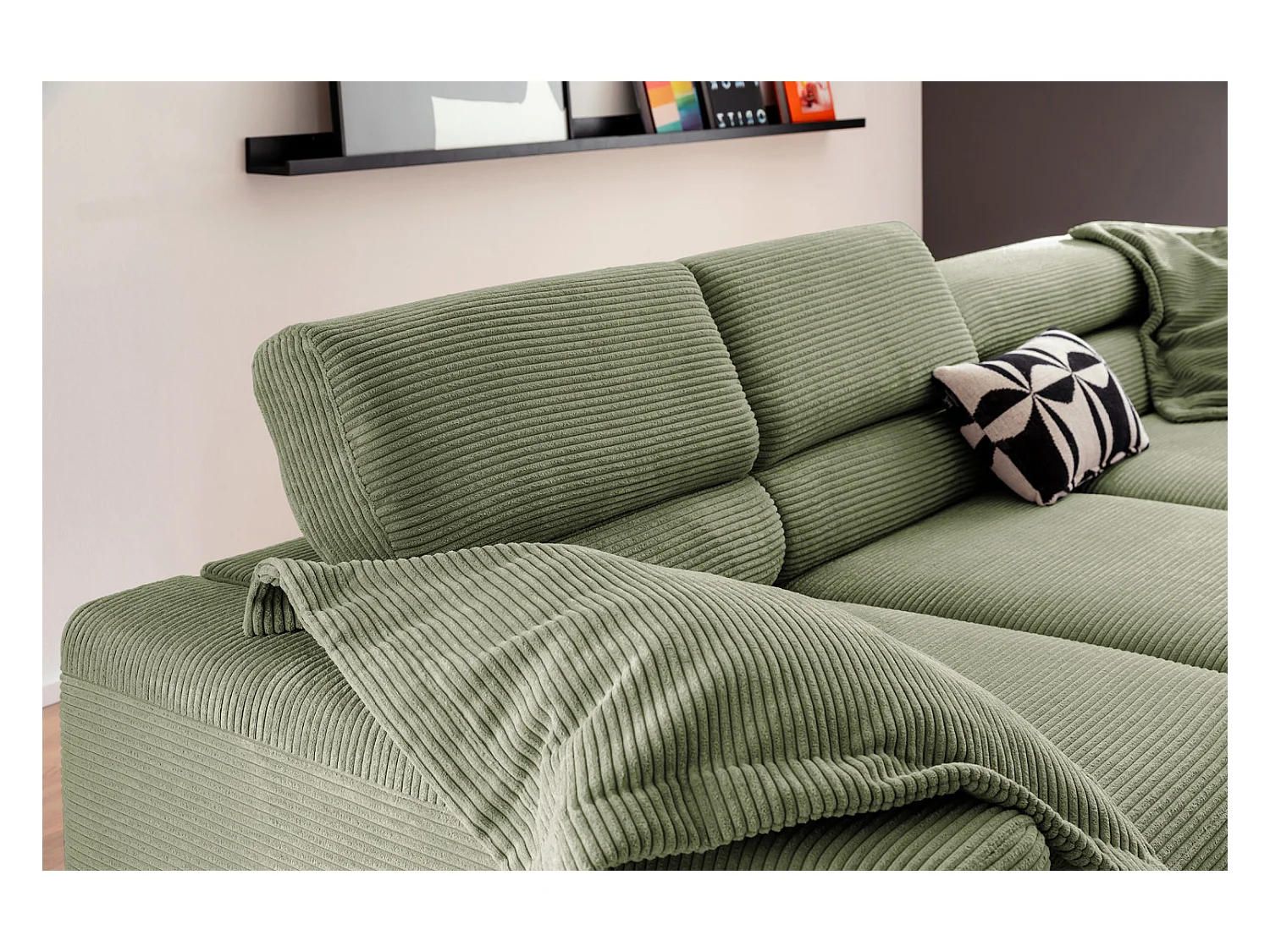 Canapé d'angle - Vert Velours côtelé - DELIA