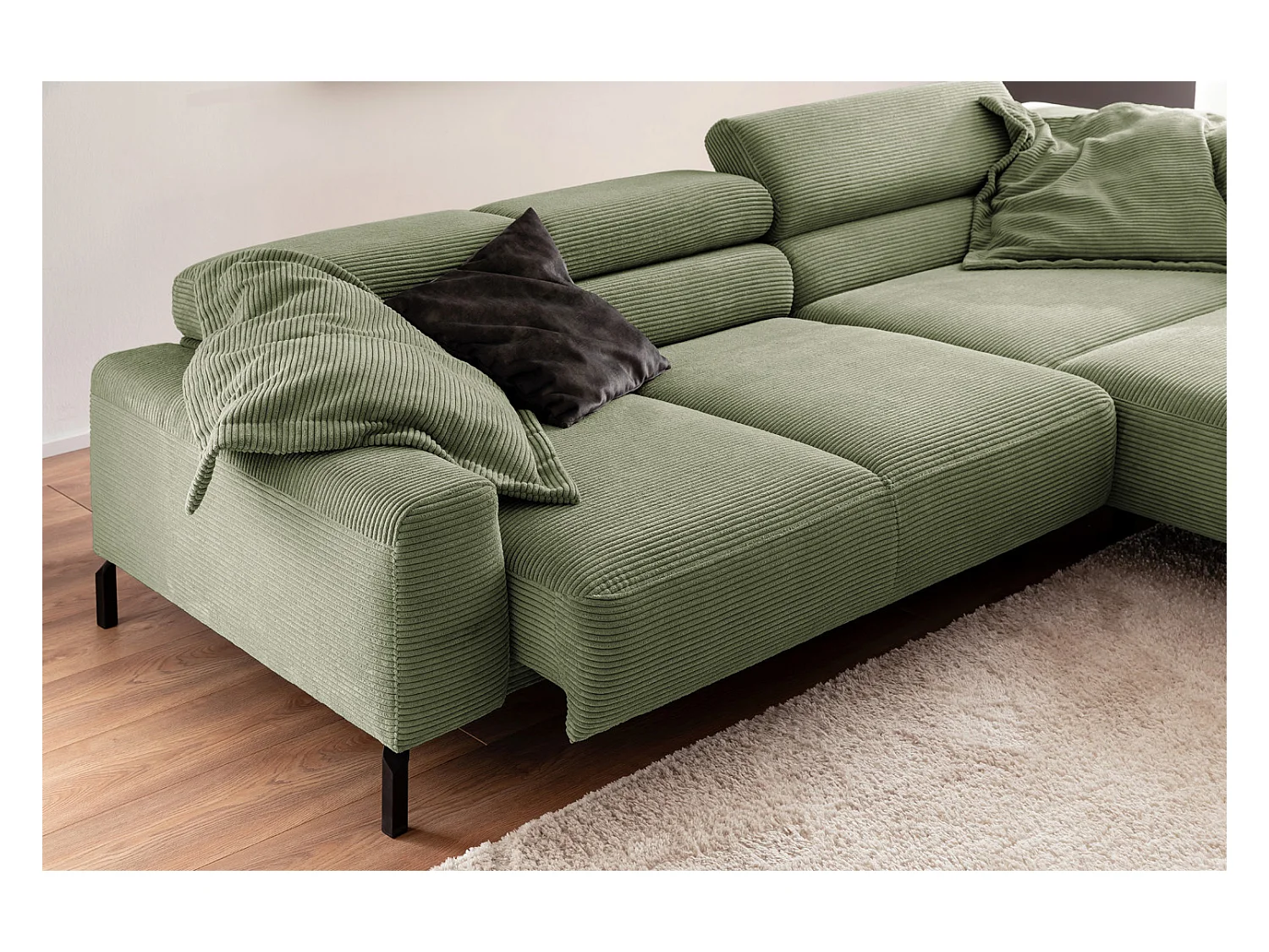 Canapé d'angle - Vert Velours côtelé - DELIA
