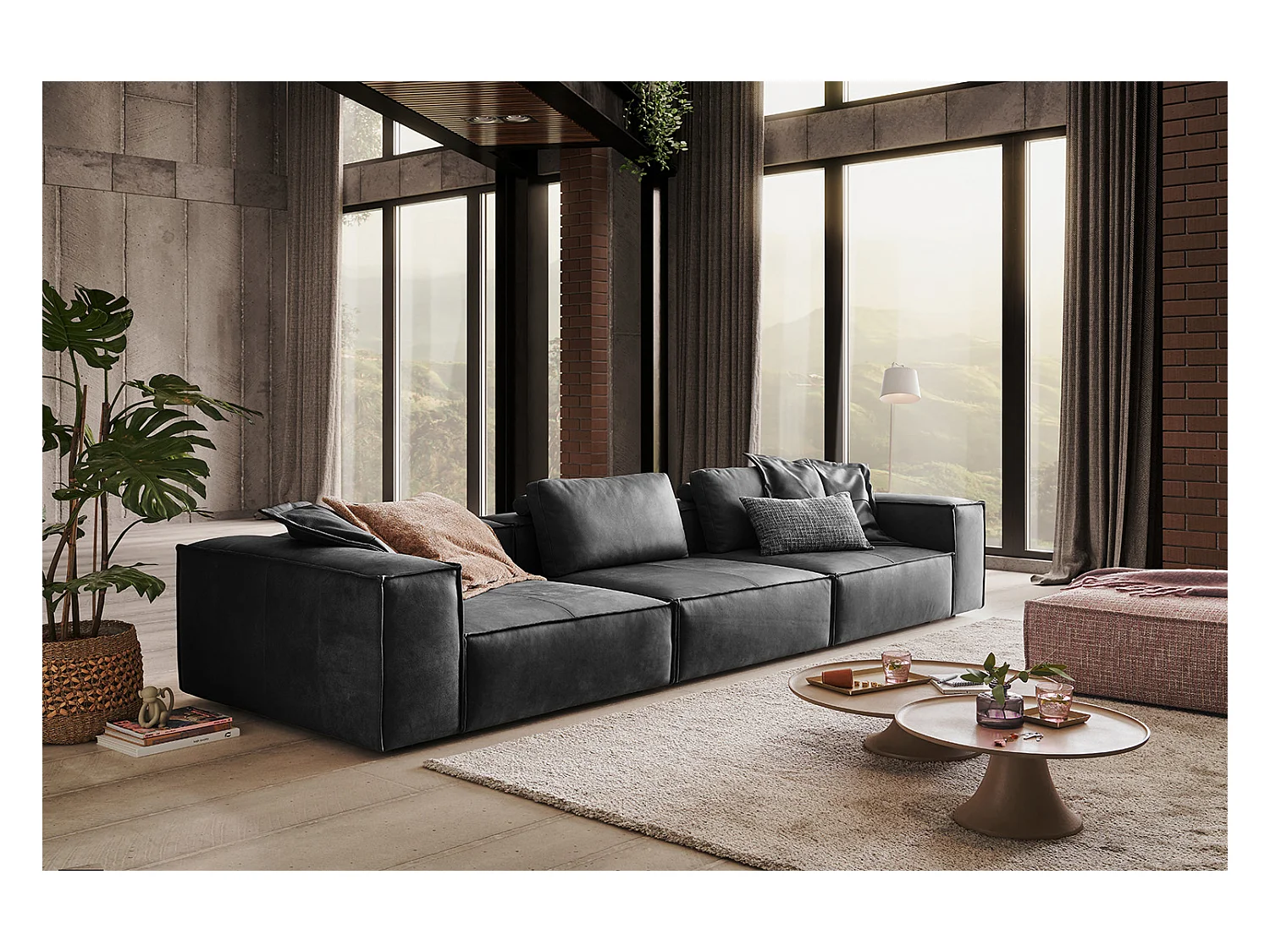 Canapé - anthracite cuir - CARMO