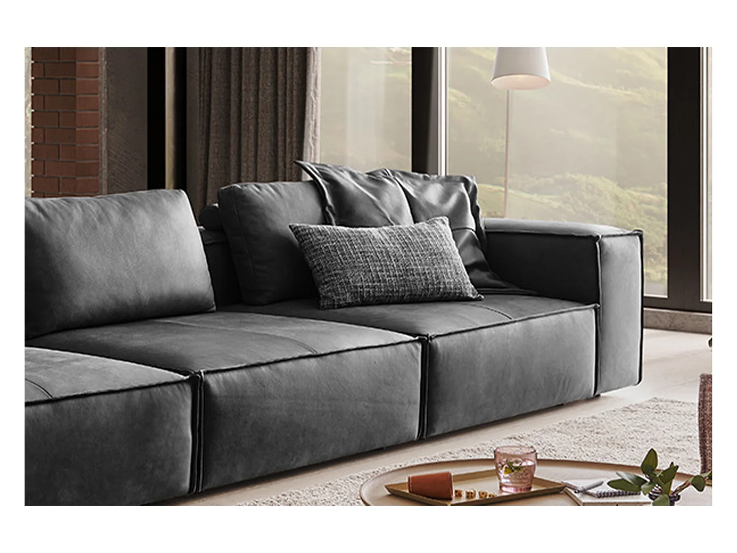 Canapé - anthracite cuir - CARMO