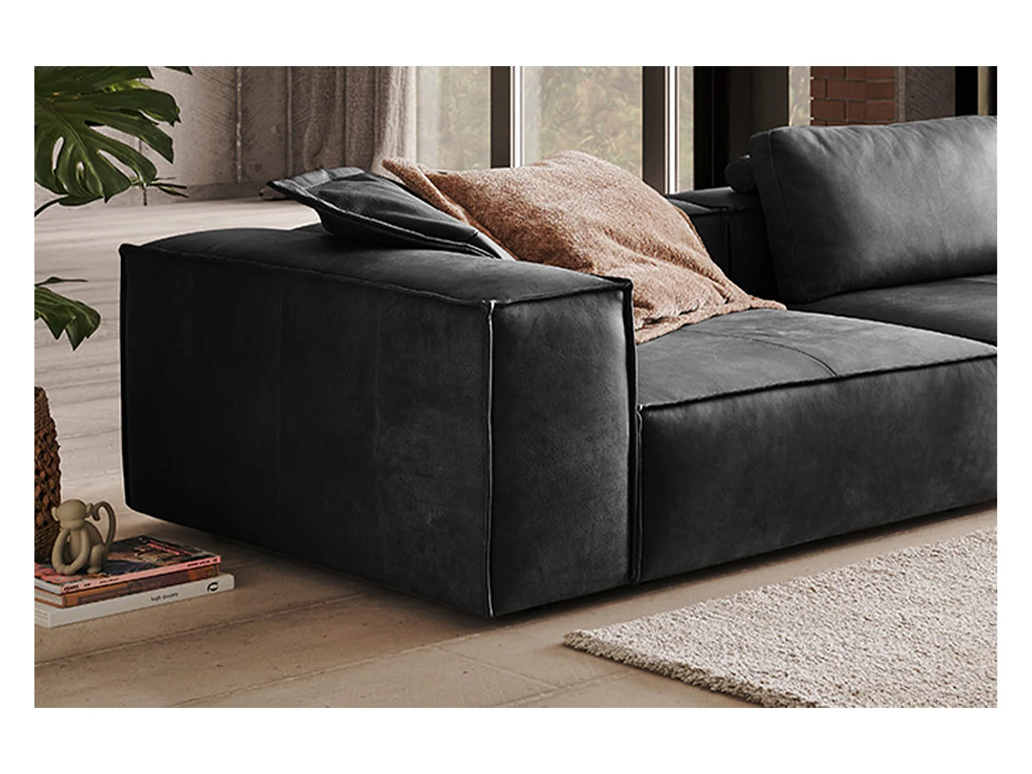 Canapé - anthracite cuir - CARMO