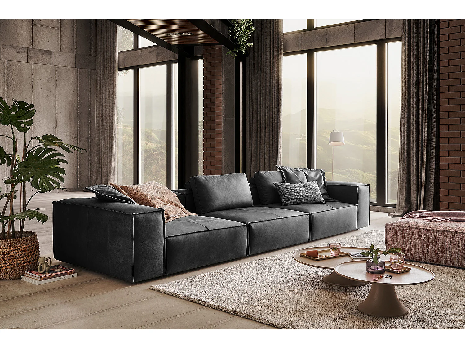 Sofa - Anthrazit Leder - CARMO