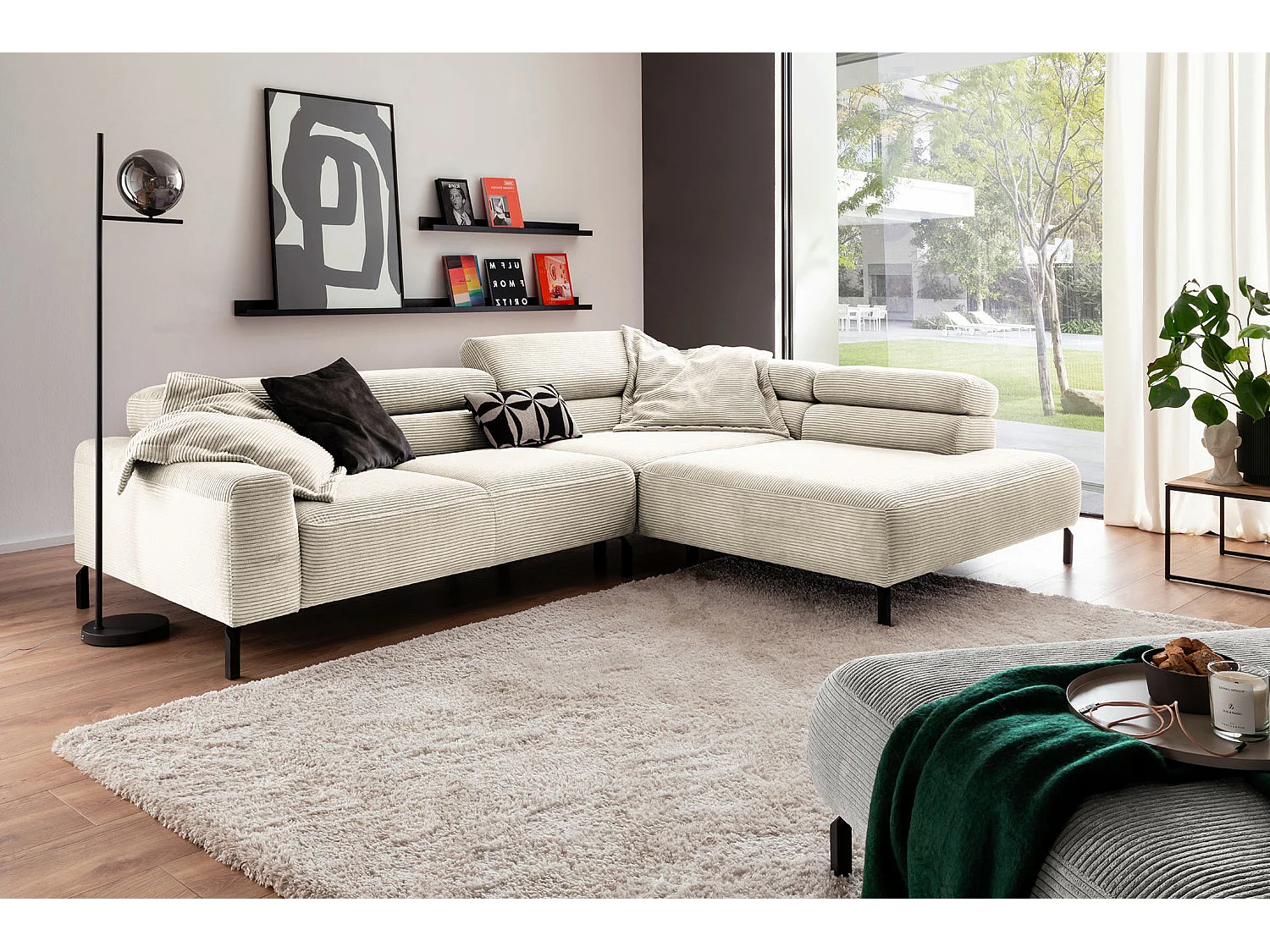 Ecksofa - Cremeweiß Cord - DELIA