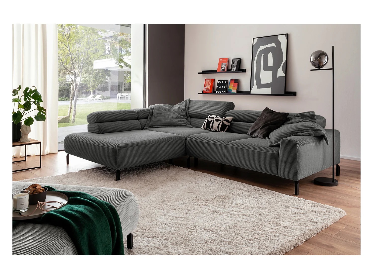 Ecksofa - Grau Cord - DELIA