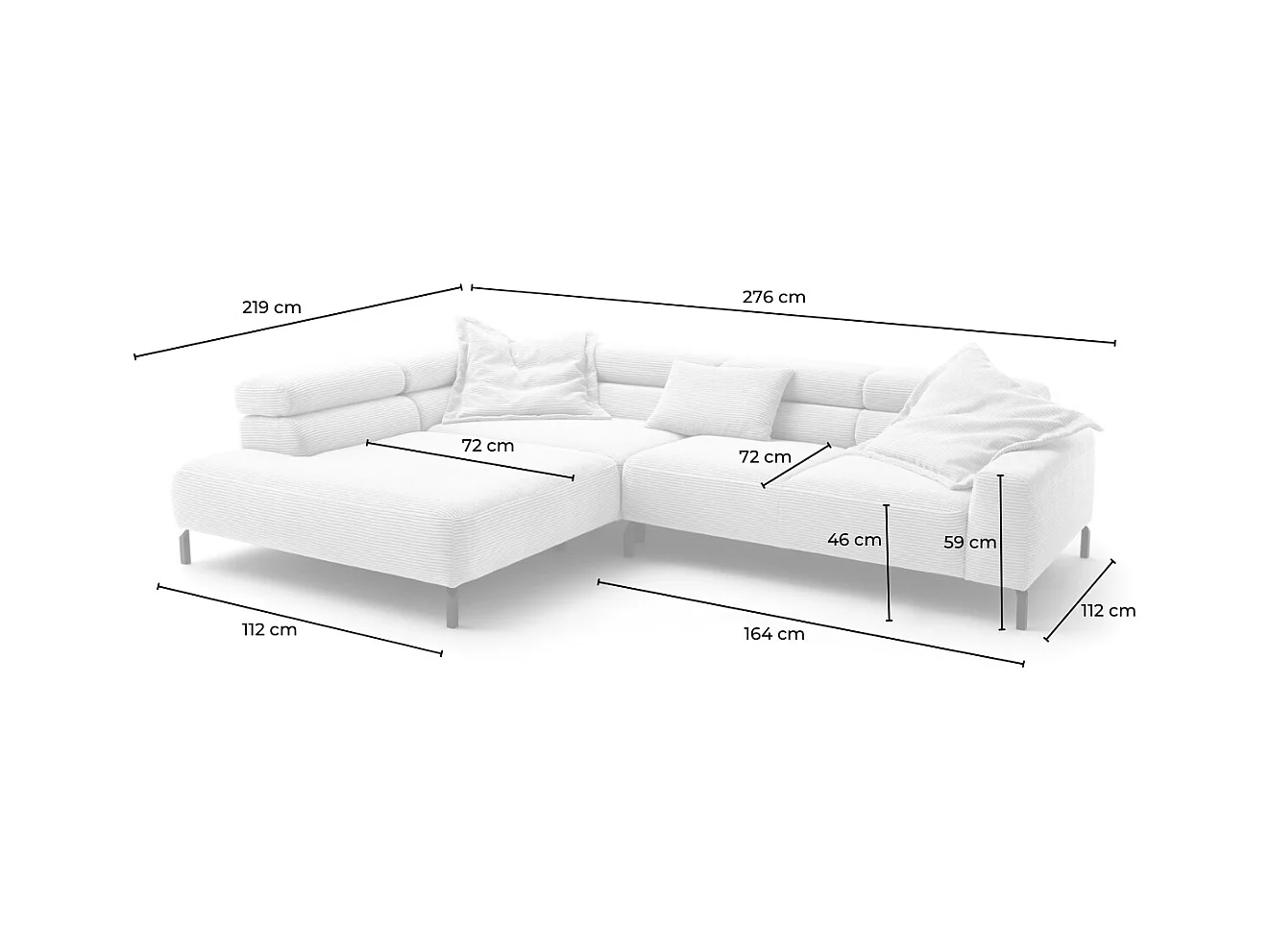 Ecksofa - Grau Cord - DELIA