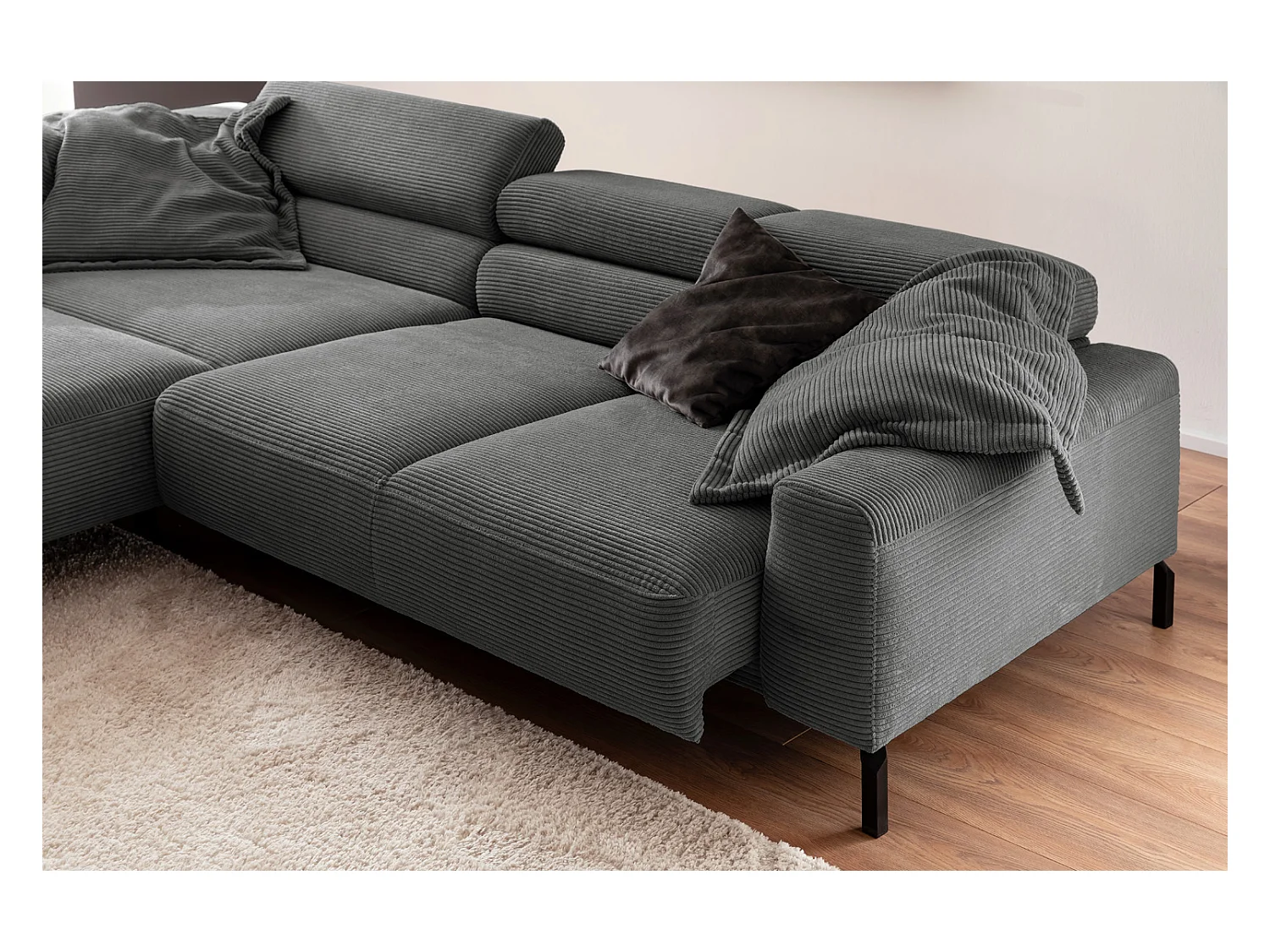 Ecksofa - Grau Cord - DELIA
