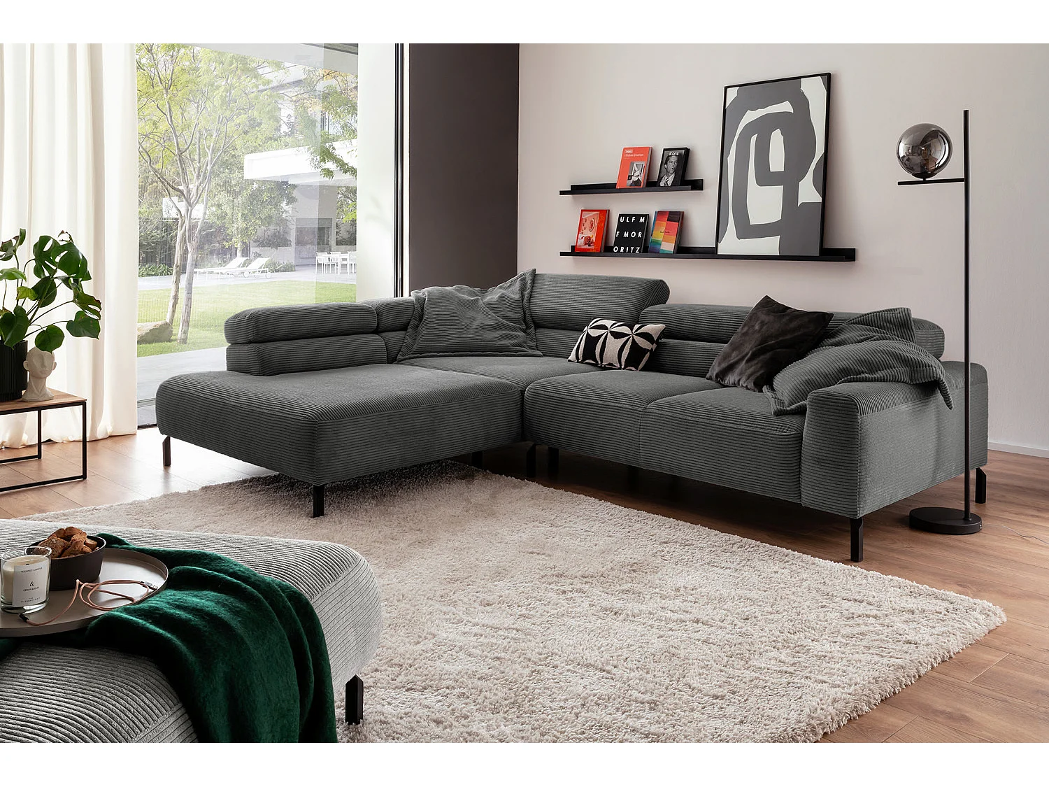 Ecksofa - Grau Cord - DELIA