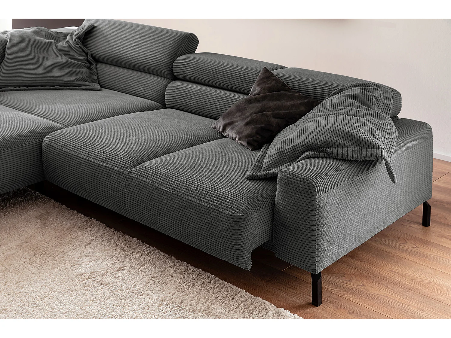 Ecksofa - Grau Cord - DELIA