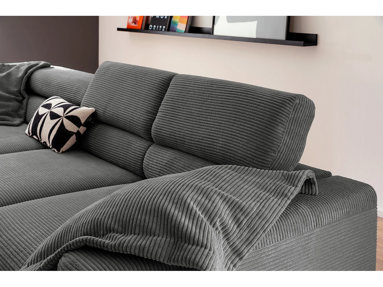 Ecksofa - Grau Cord - DELIA