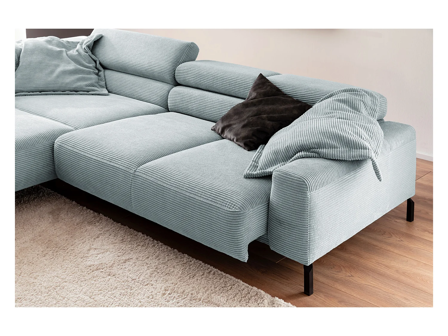 Canapé d'angle - bleu clair Velours côtelé - DELIA