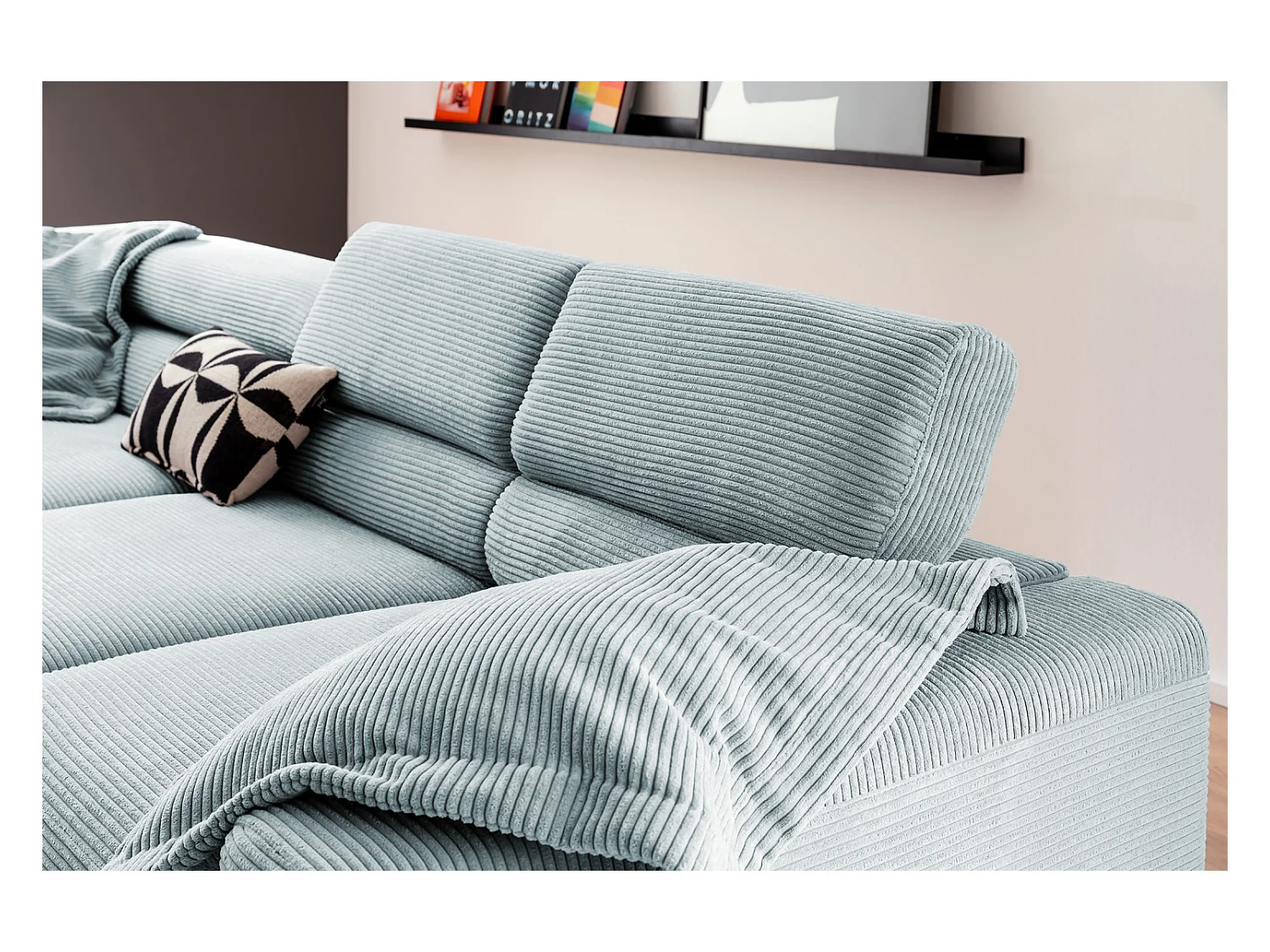 Canapé d'angle - bleu clair Velours côtelé - DELIA