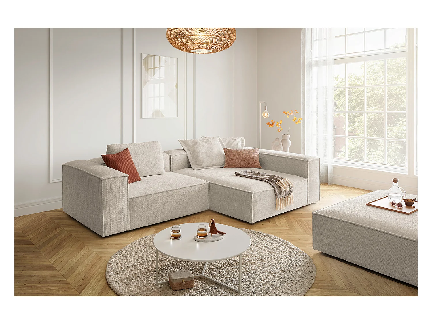 Canapé d'angle - blanc tissage plat - CARMO