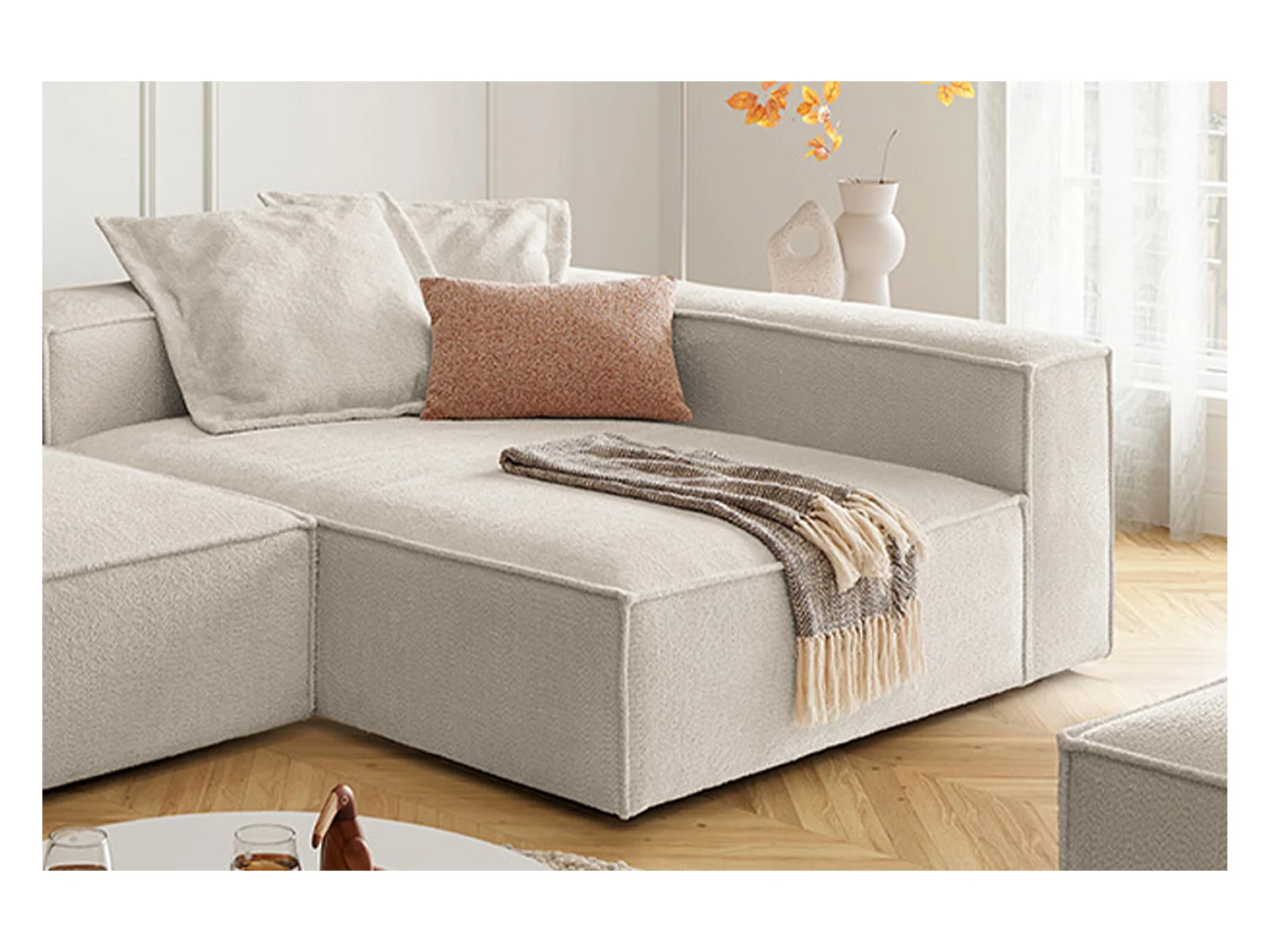 Canapé d'angle - blanc tissage plat - CARMO