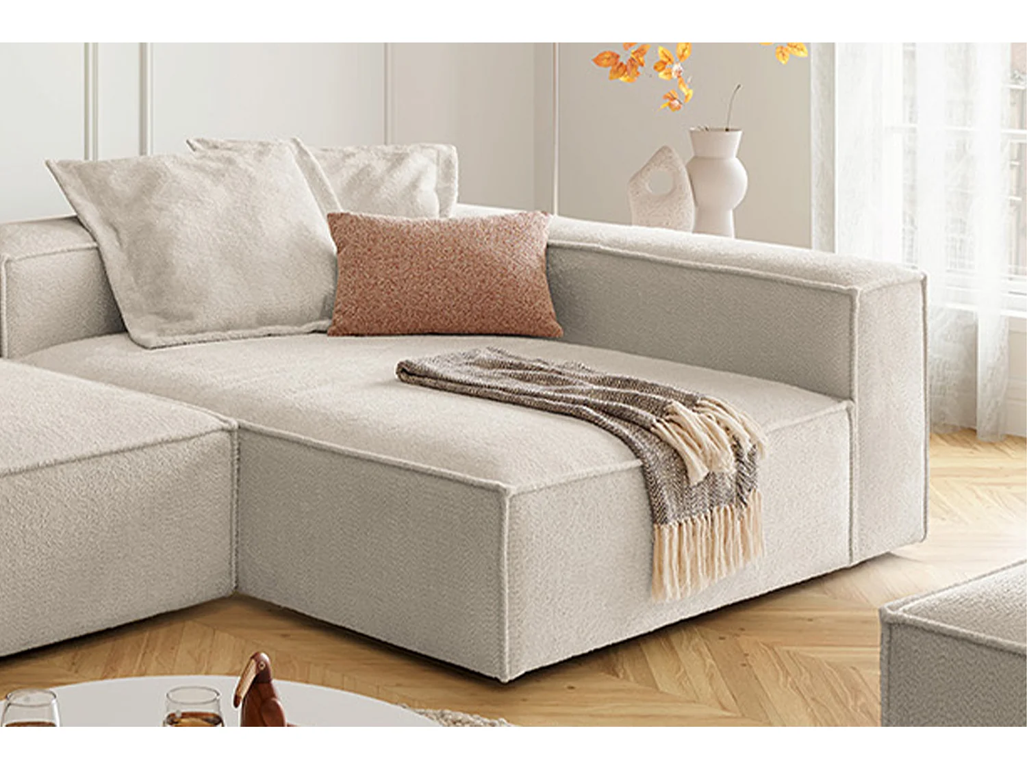 Canapé d'angle - blanc tissage plat - CARMO