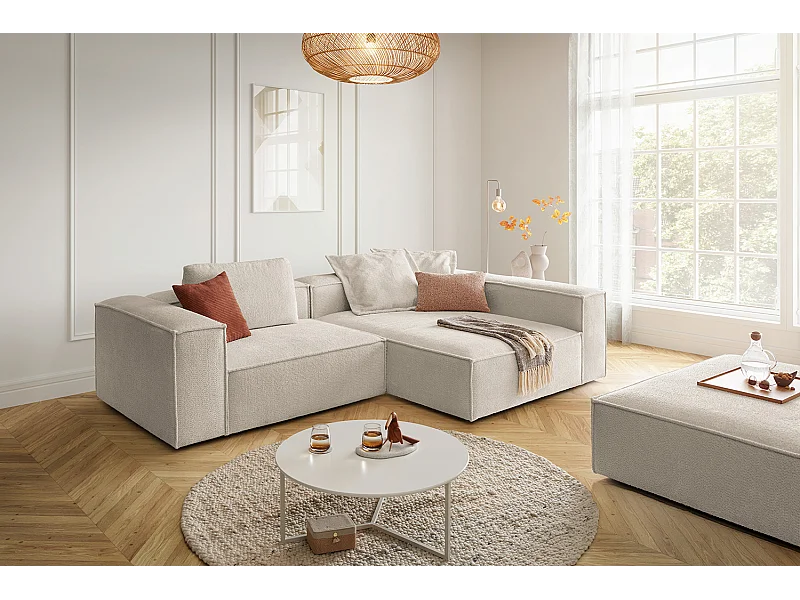 Ecksofa - Weiß Flachgewebe - CARMO