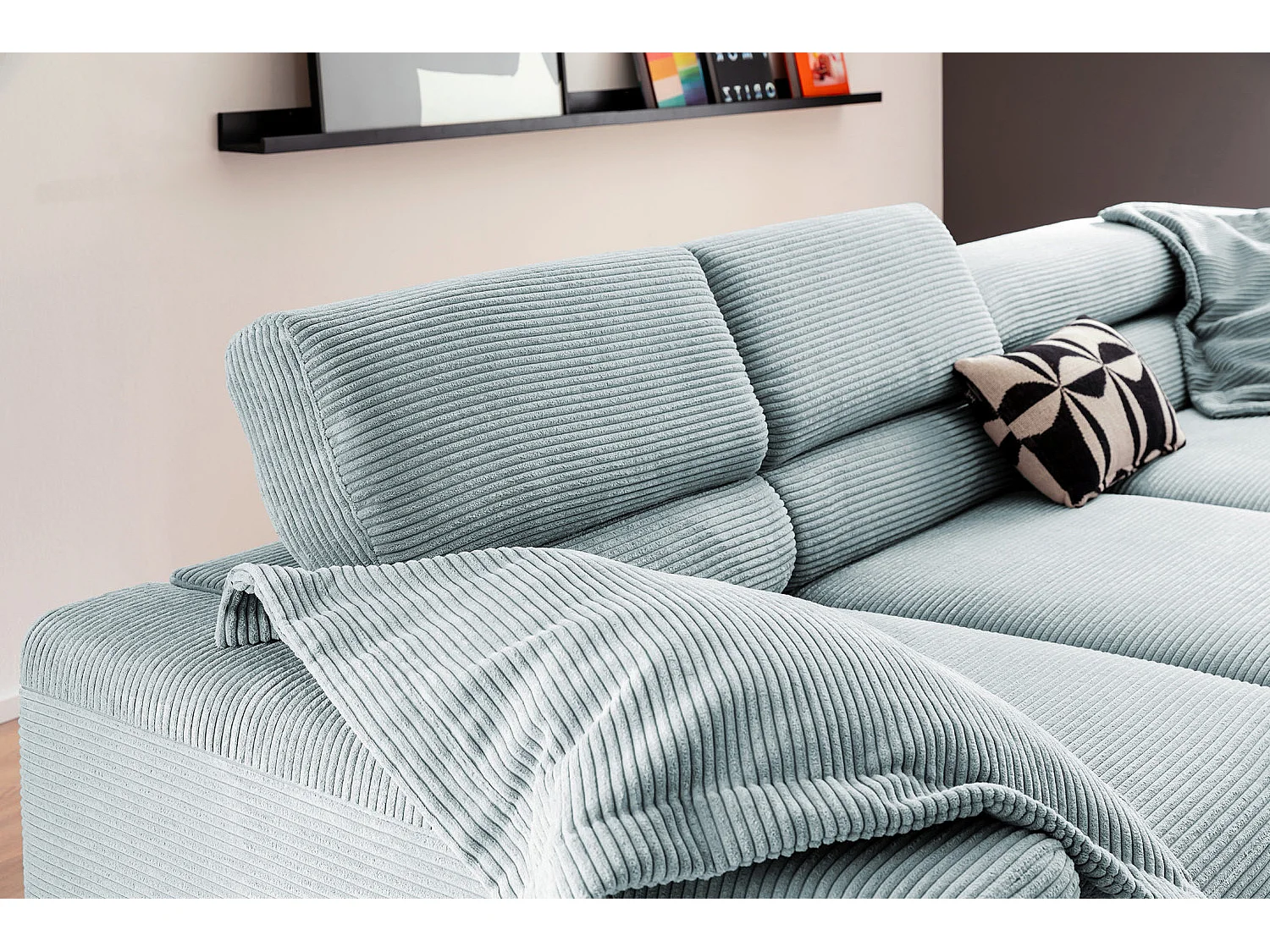 Ecksofa - Hellblau Cord - DELIA