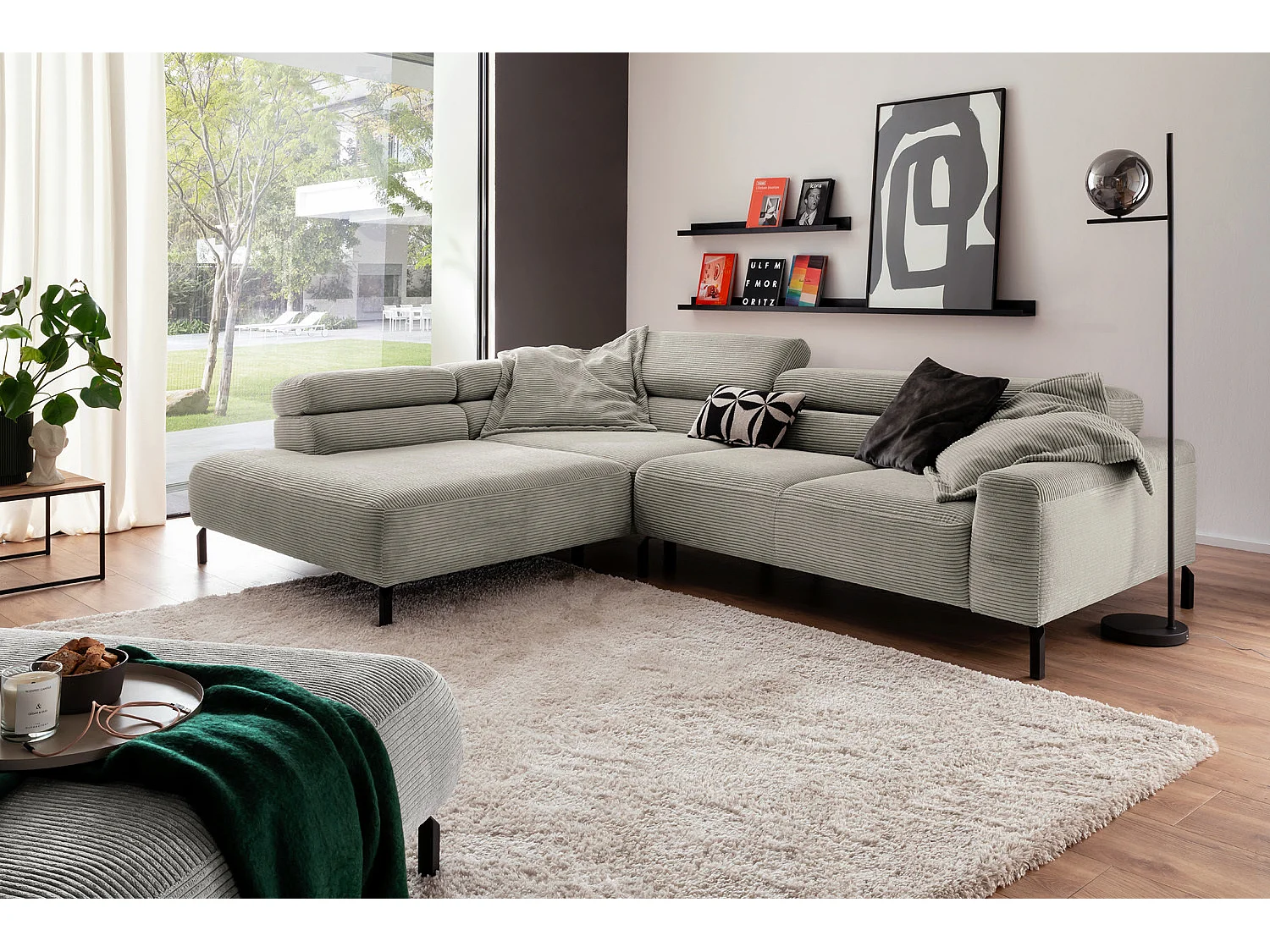Ecksofa - Steingrau Cord - DELIA