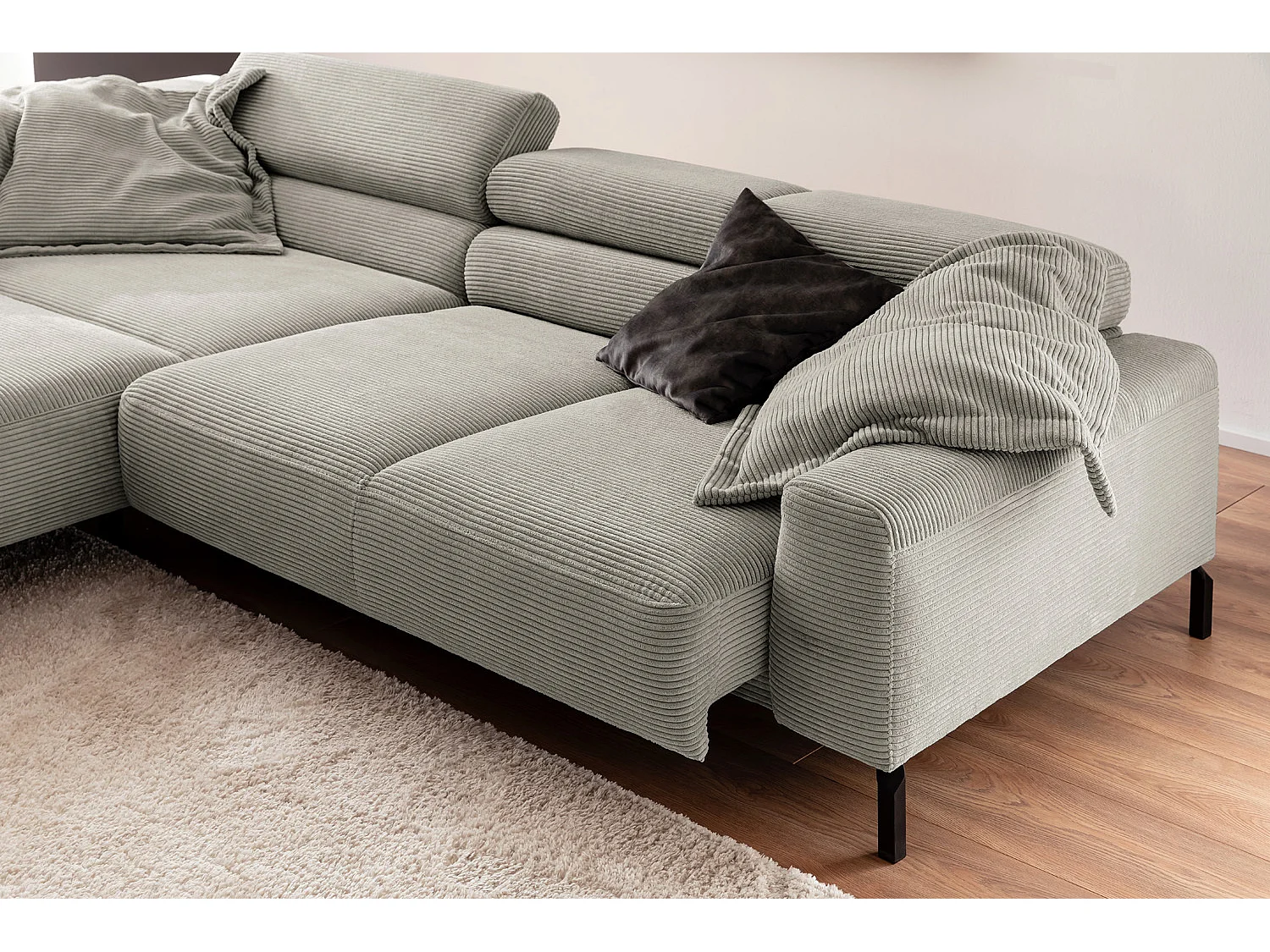 Ecksofa - Steingrau Cord - DELIA