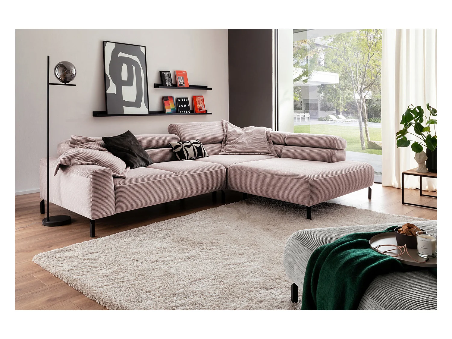 Hoekbank - Roze Koord - DELIA