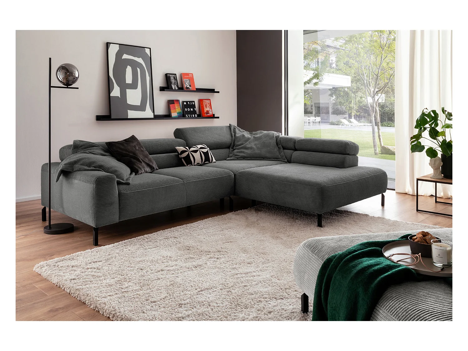 Ecksofa - Grau Cord - DELIA