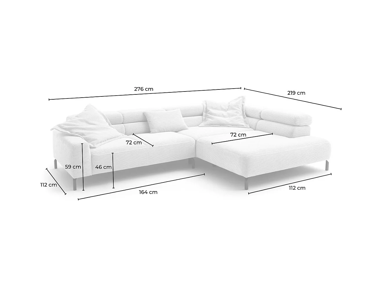 Ecksofa - Grau Cord - DELIA