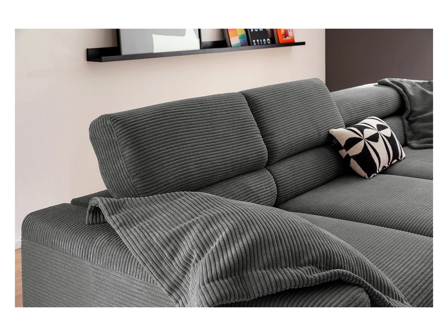 Ecksofa - Grau Cord - DELIA