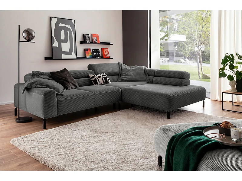 Ecksofa - Grau Cord - DELIA