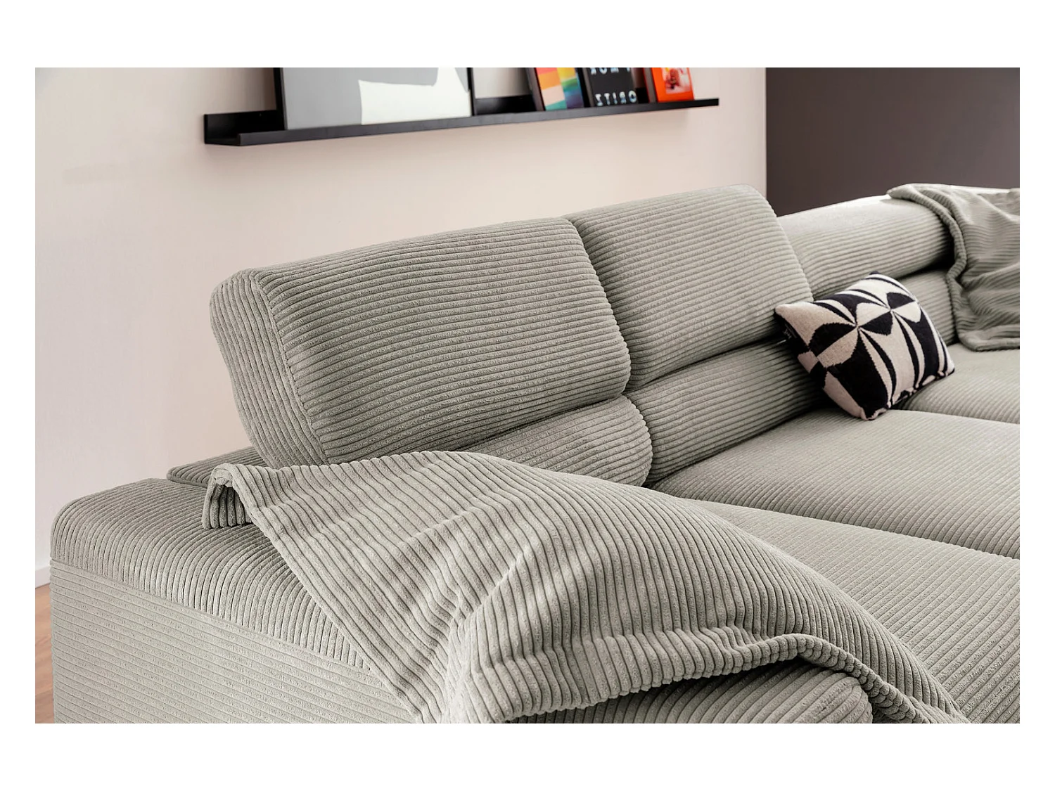 Canapé d'angle - gris pierre Velours côtelé - DELIA