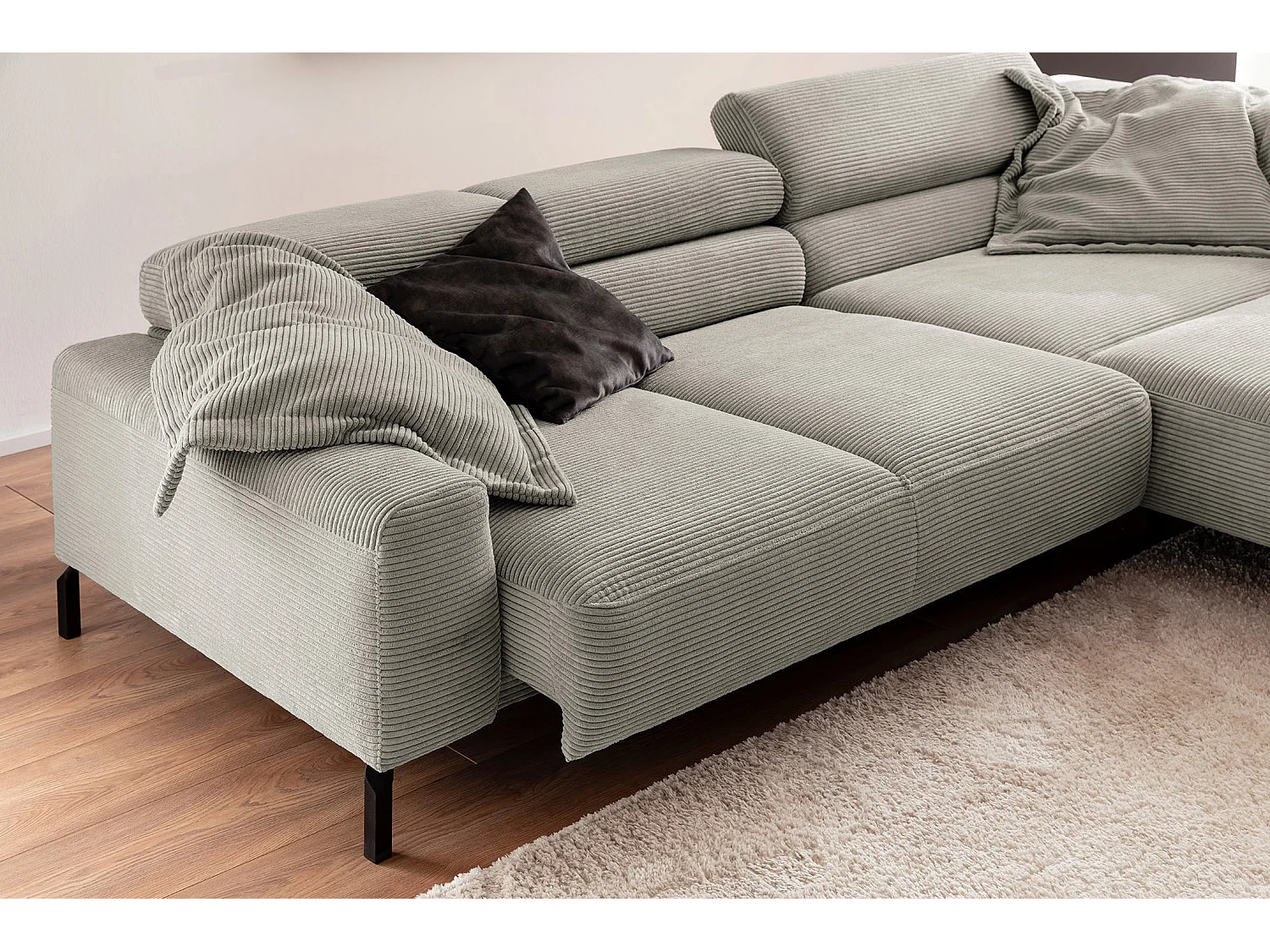 Ecksofa - Steingrau Cord - DELIA