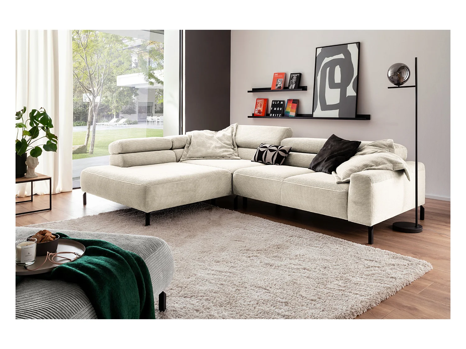 Ecksofa - Cremeweiß Cord - DELIA