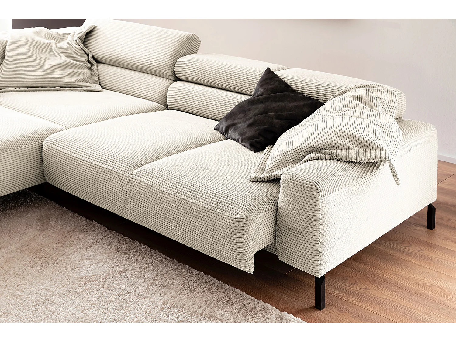 Ecksofa - Cremeweiß Cord - DELIA