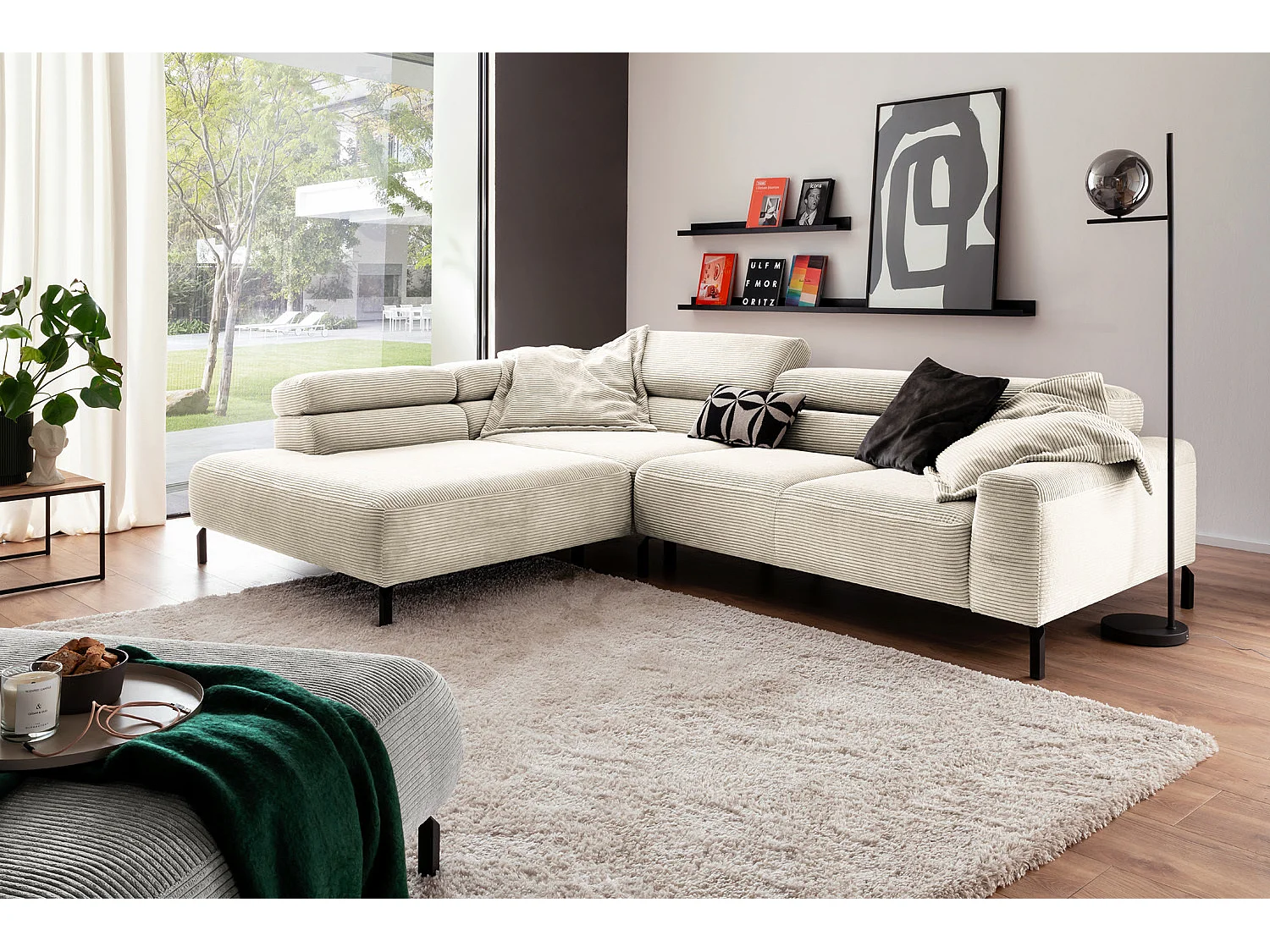 Ecksofa - Cremeweiß Cord - DELIA