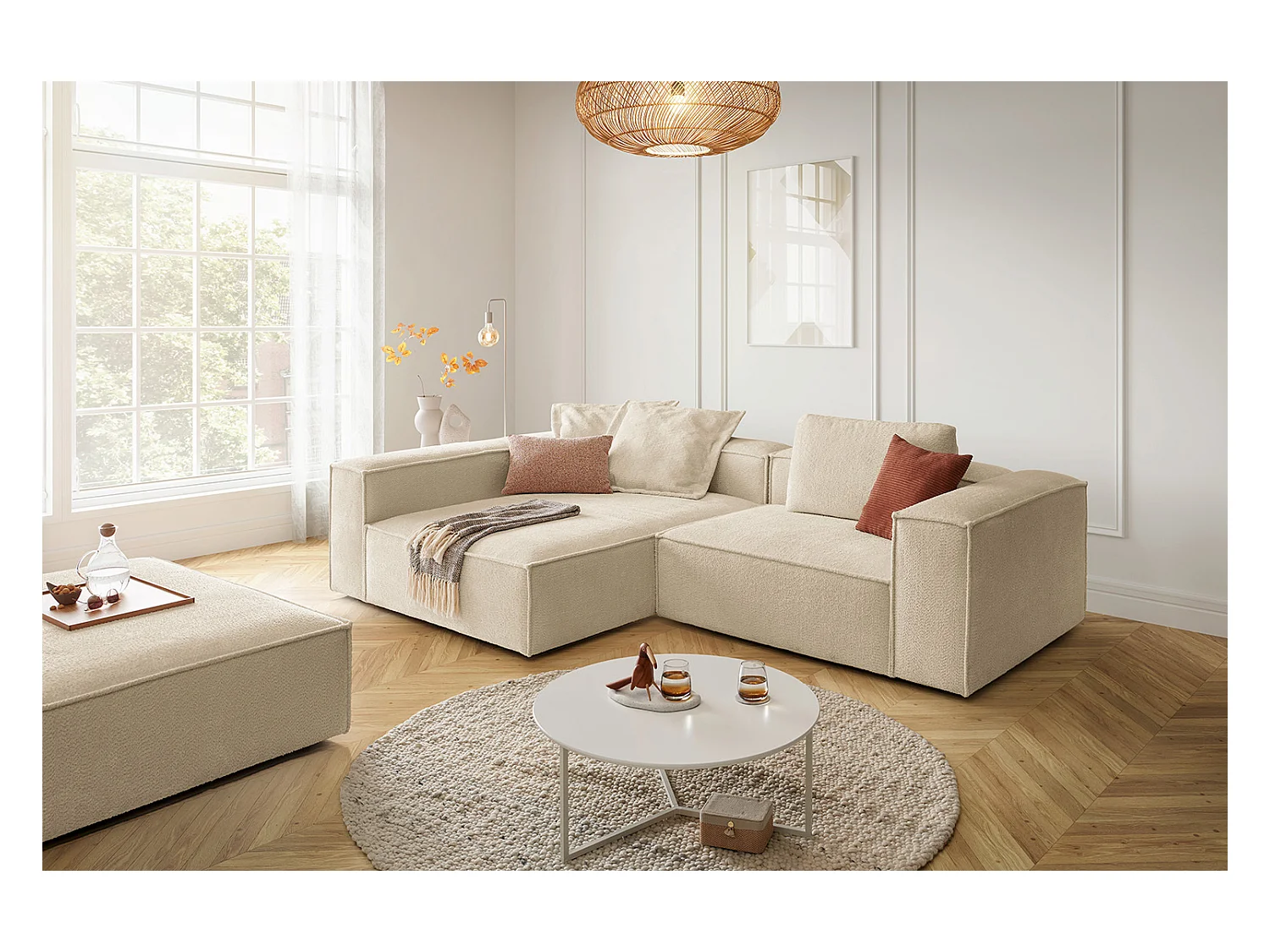 Canapé d'angle - beige tissage plat - CARMO