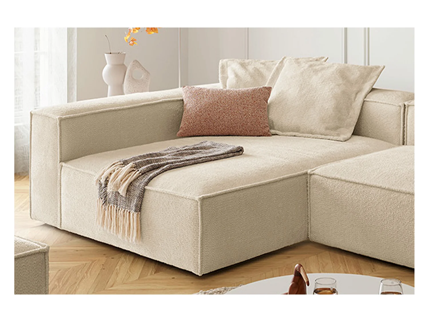 Canapé d'angle - beige tissage plat - CARMO