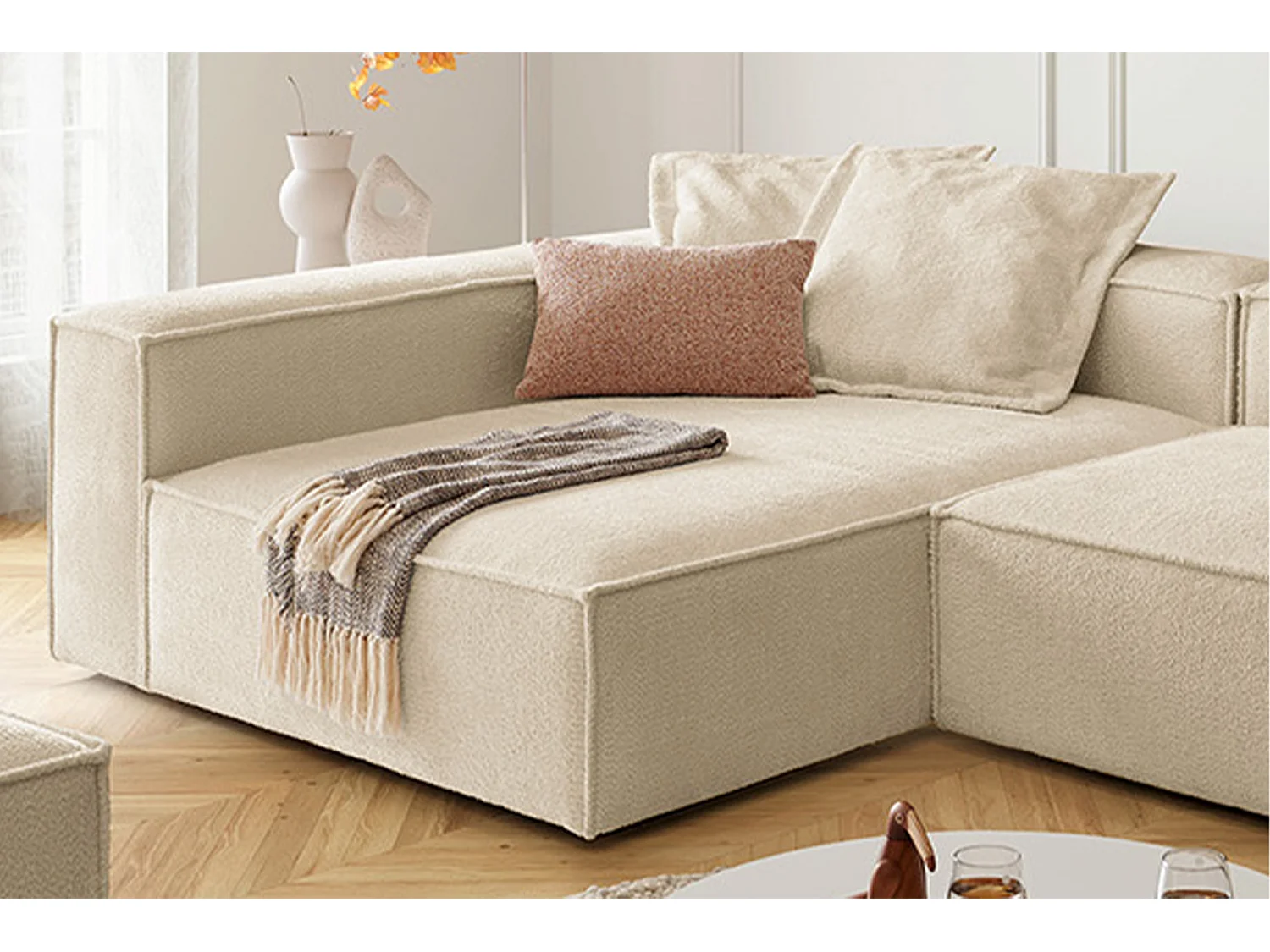 Canapé d'angle - beige tissage plat - CARMO