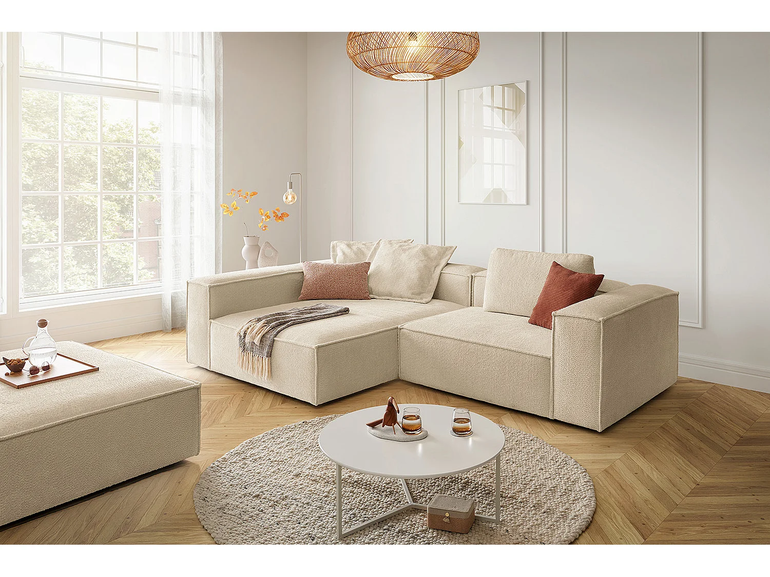 Sofá esquinero - beige tejido plano - CARMO