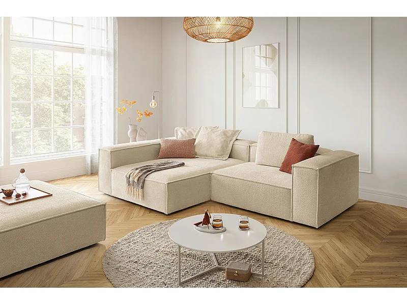 Ecksofa - Beige Flachgewebe - CARMO