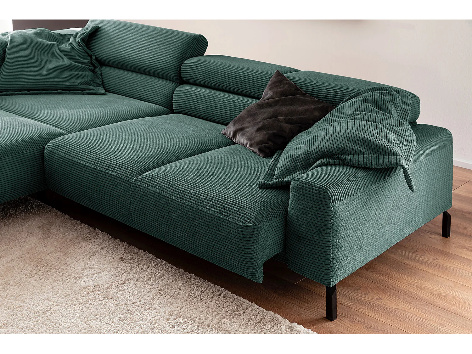 Ecksofa - Smaragdgrün Cord - DELIA