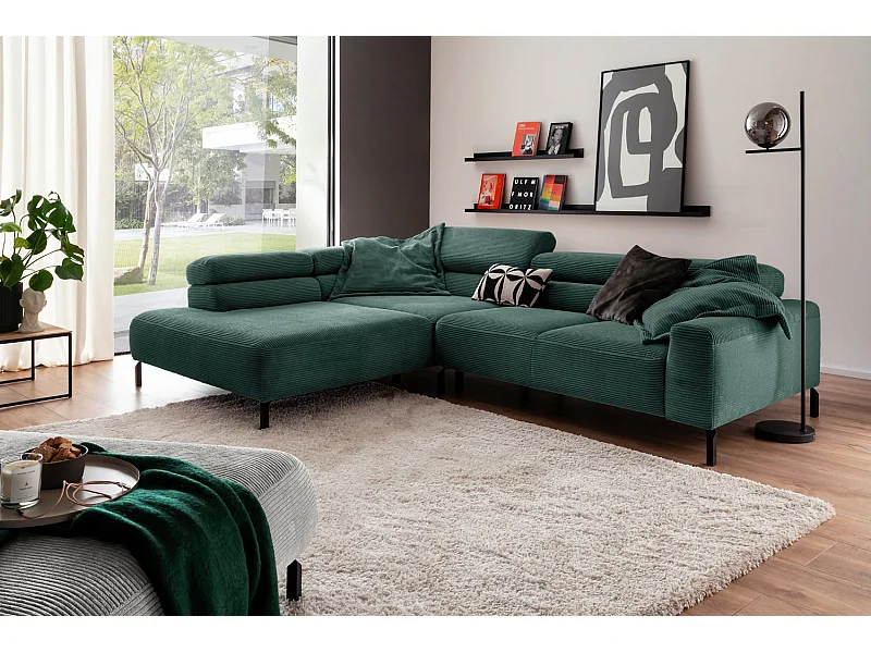 Ecksofa - Smaragdgrün Cord - DELIA