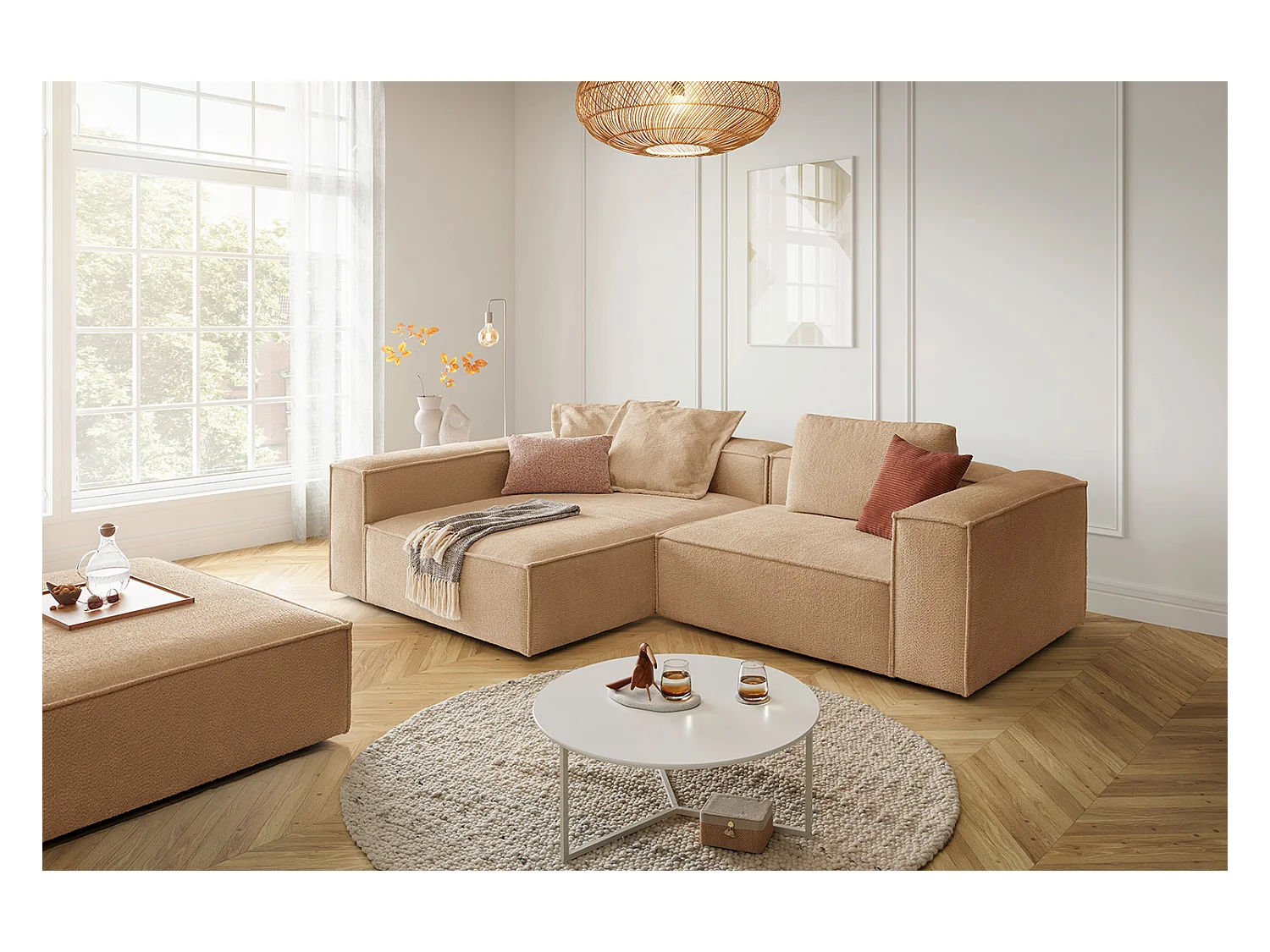 Canapé d'angle - marron tissage plat - CARMO