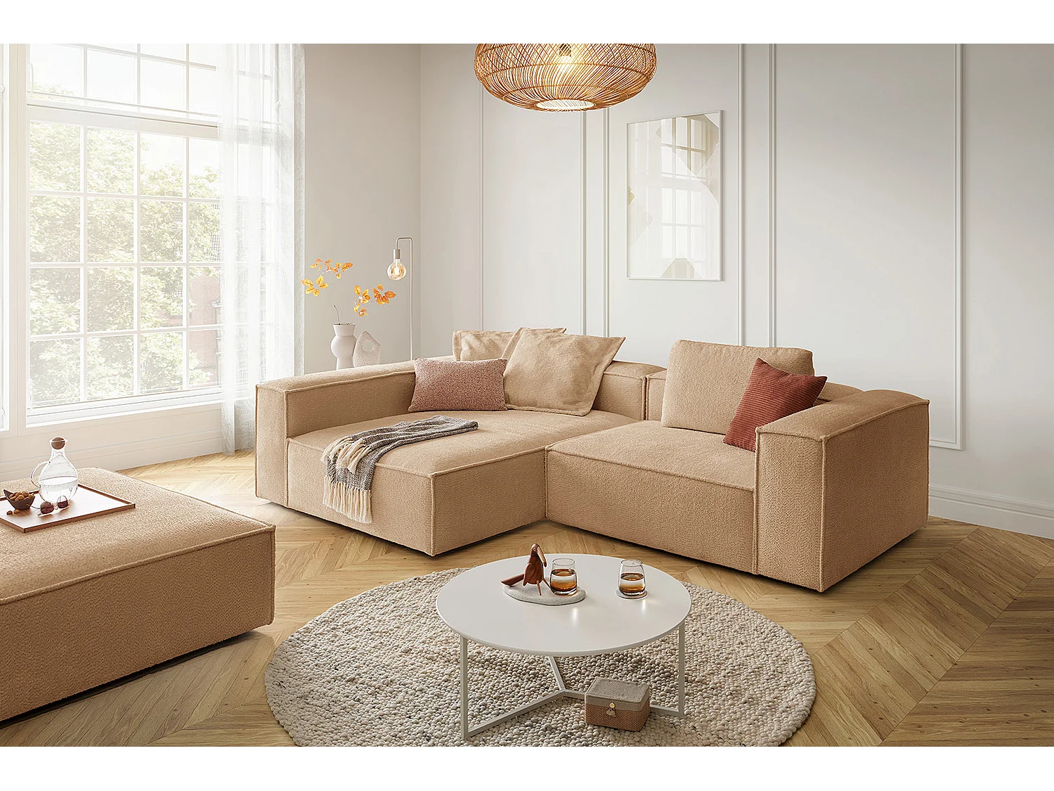 Hoekbank - Bruin Plat geweven stof - CARMO
