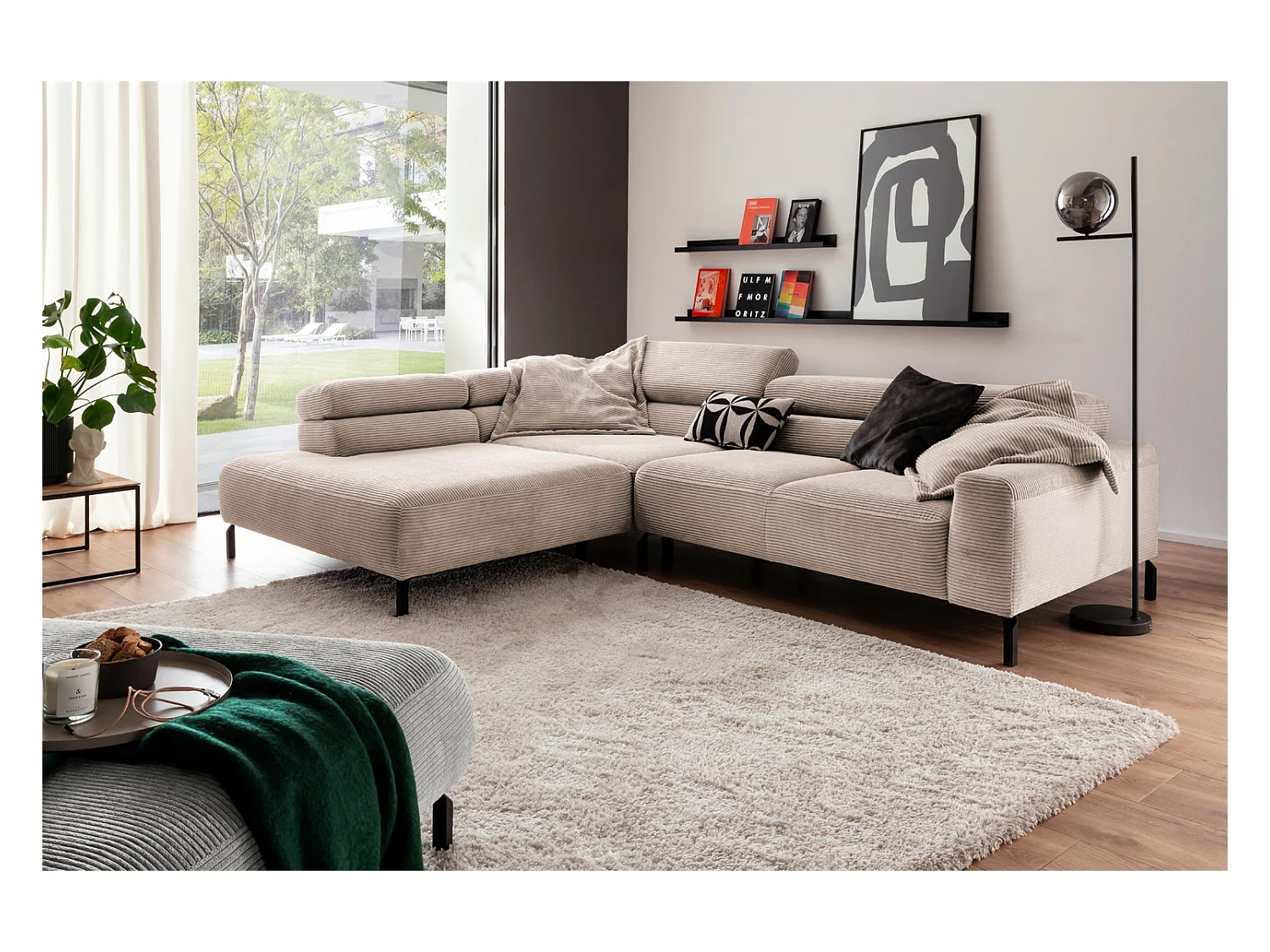 Canapé d'angle - taupe Velours côtelé - DELIA