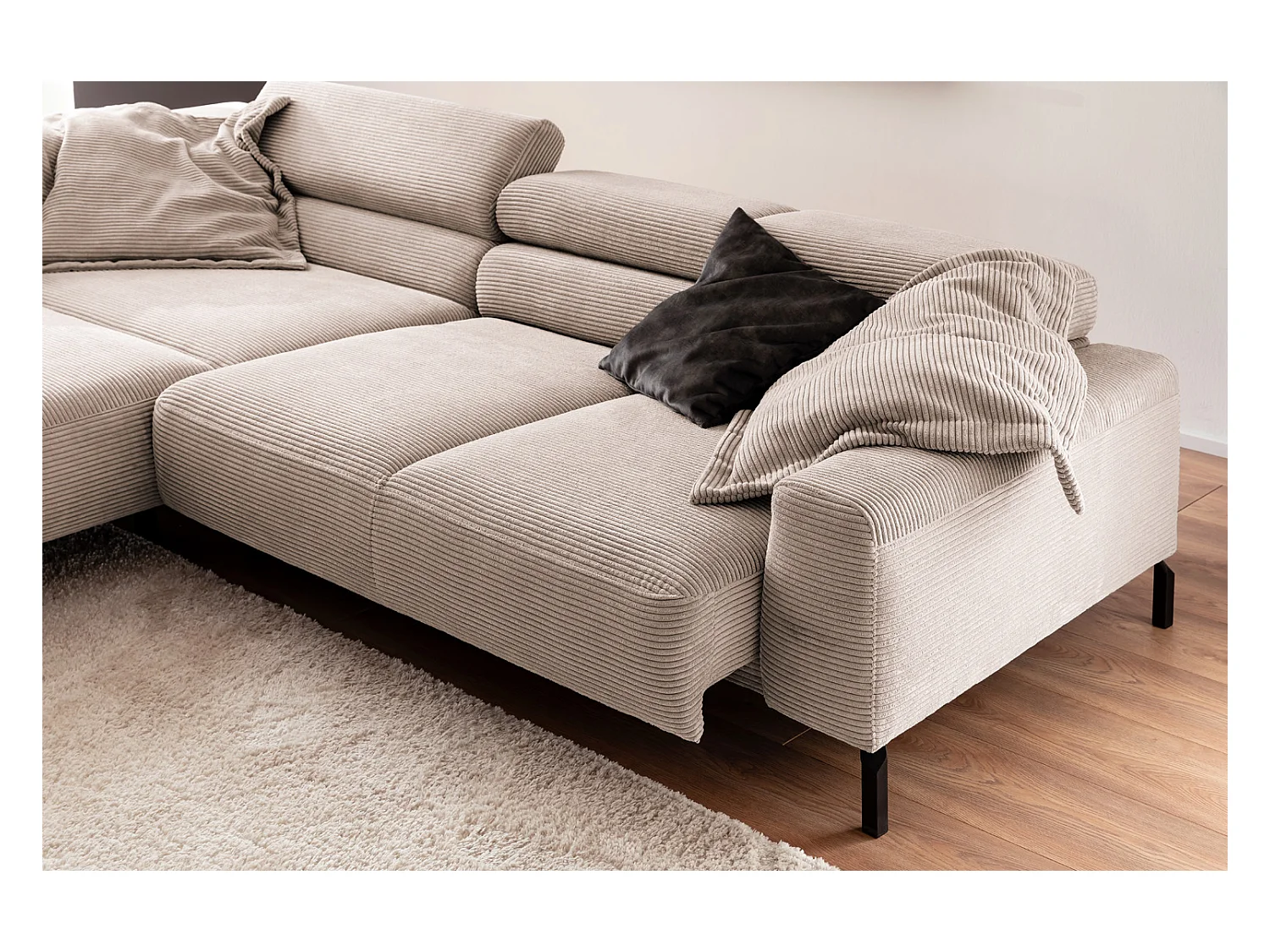 Canapé d'angle - taupe Velours côtelé - DELIA