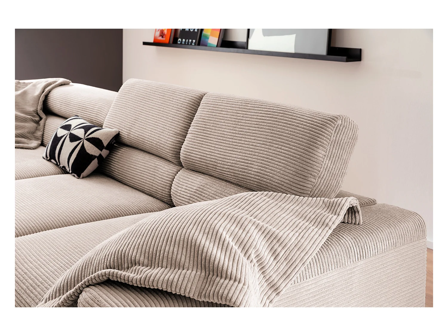 Canapé d'angle - taupe Velours côtelé - DELIA