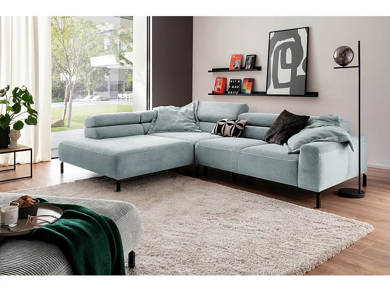 Ecksofa - Hellblau Cord - DELIA