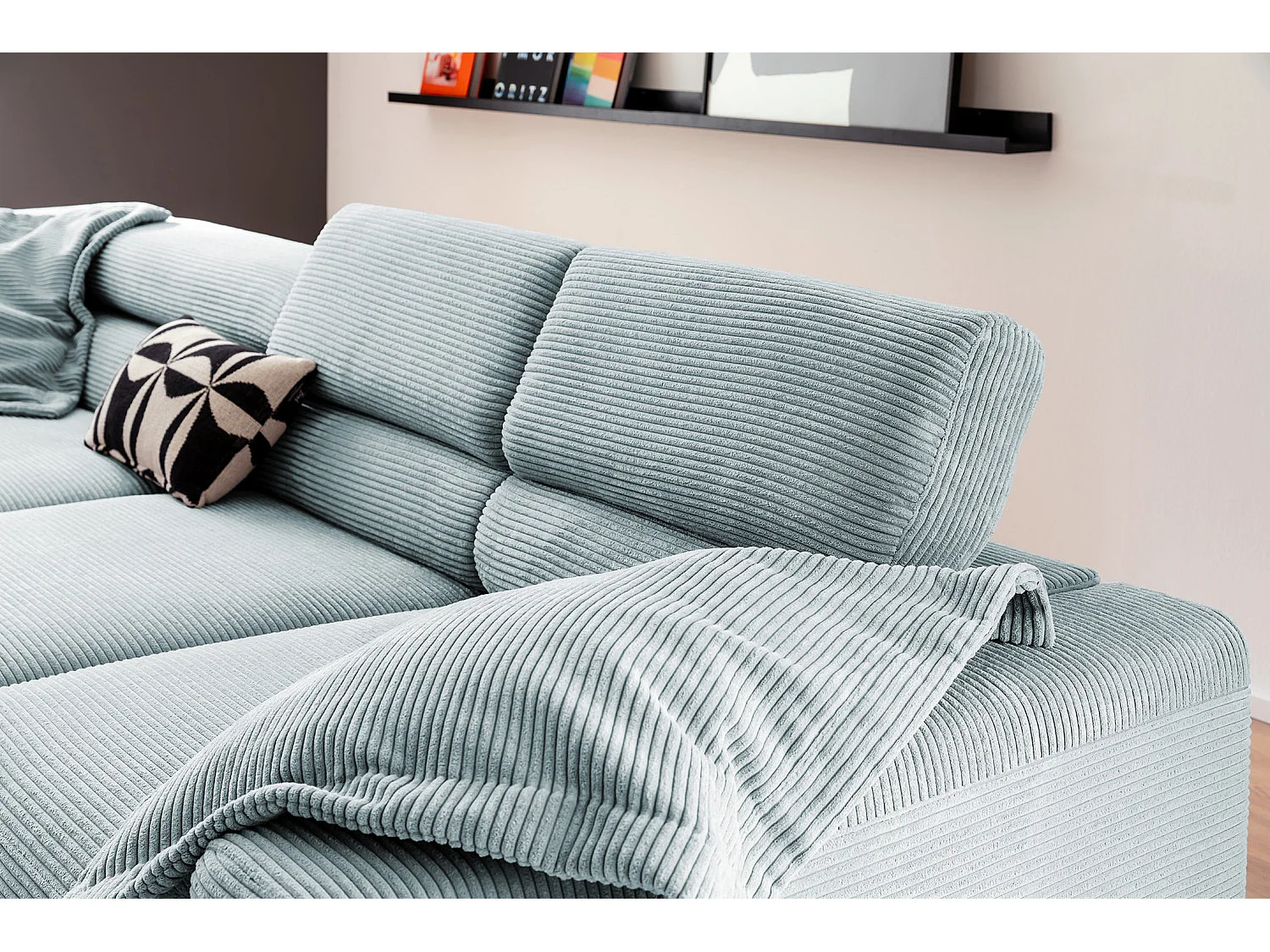 Ecksofa - Hellblau Cord - DELIA