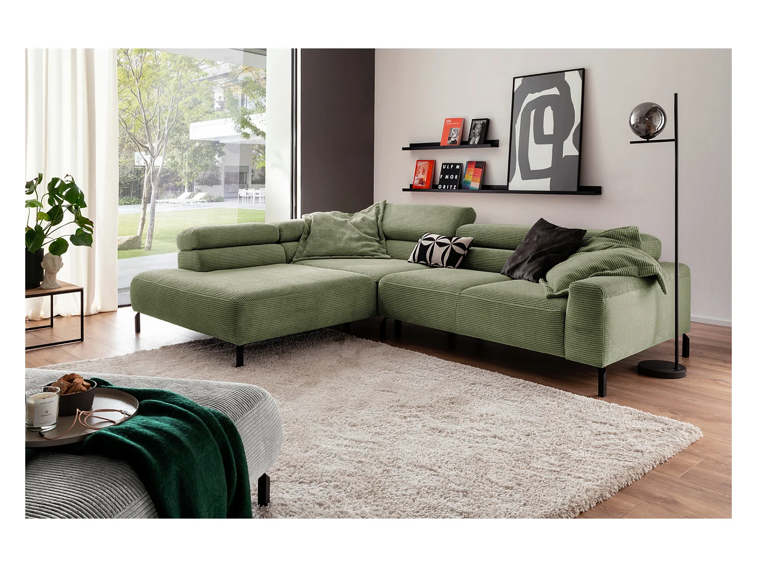 Canapé d'angle - Vert Velours côtelé - DELIA
