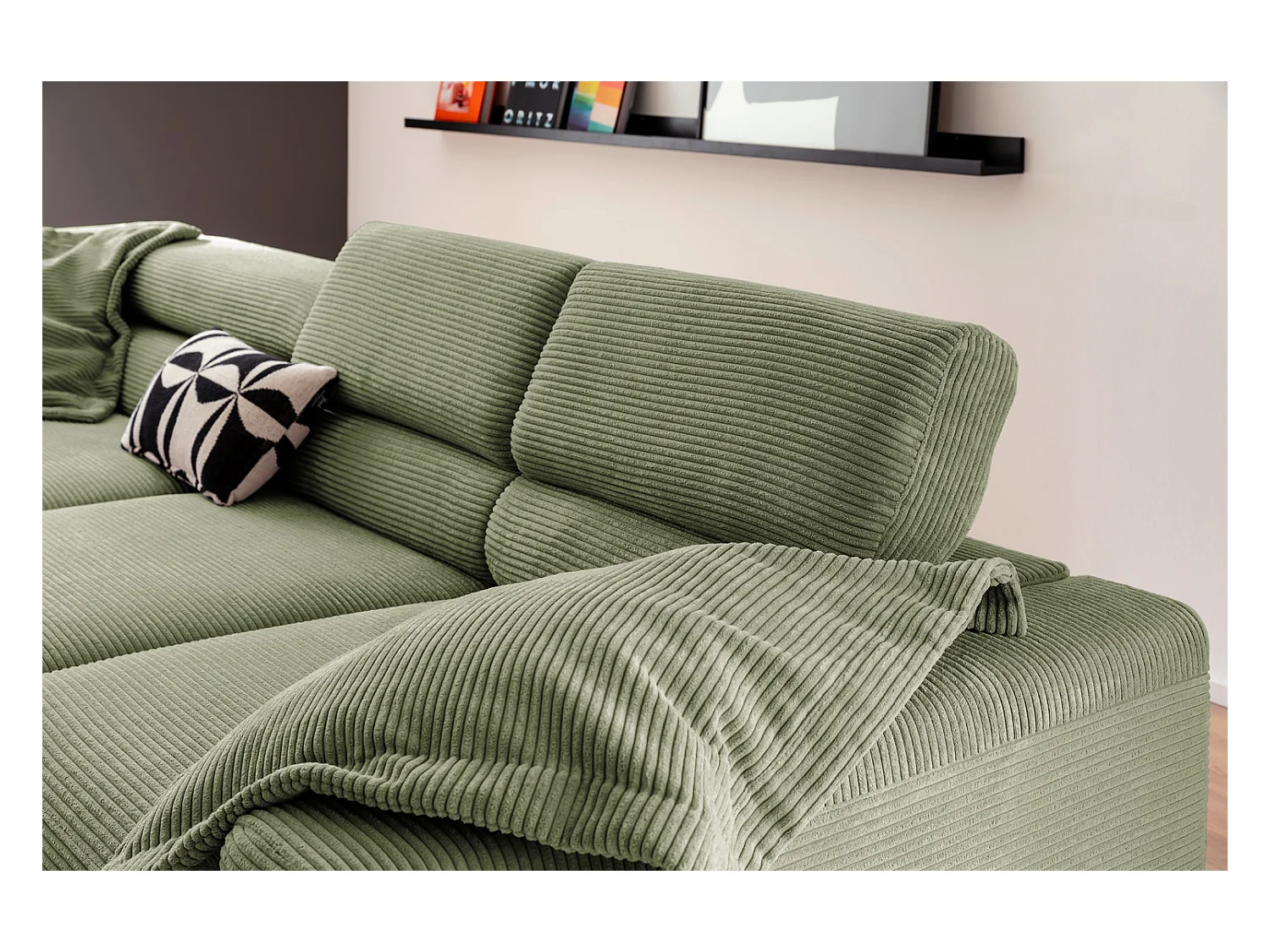 Canapé d'angle - Vert Velours côtelé - DELIA