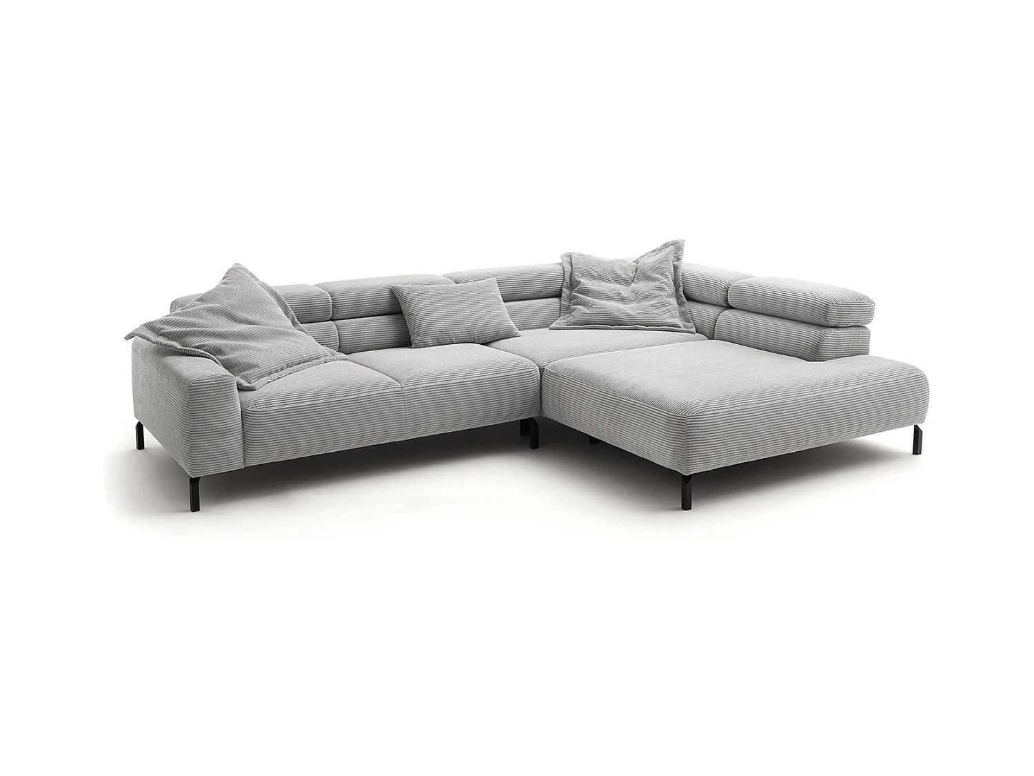 Canapé d'angle - gris clair Velours côtelé - DELIA