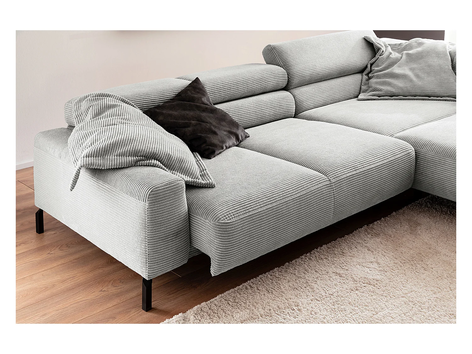 Canapé d'angle - gris clair Velours côtelé - DELIA